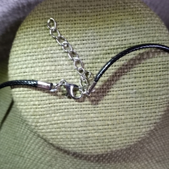 Silvertone swirl necklace on black cord - Picture 3 of 5